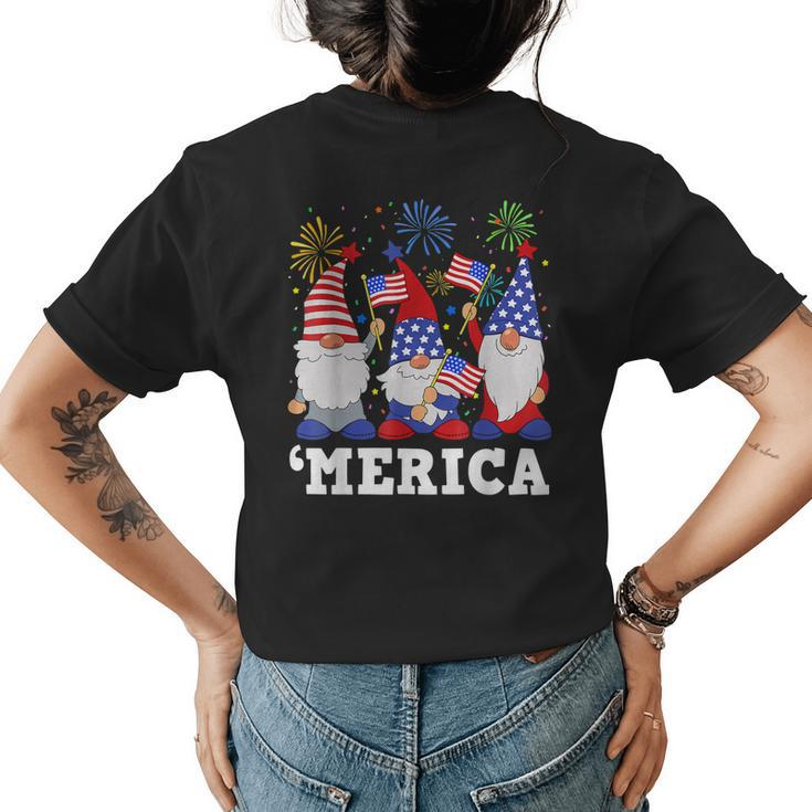 Merica Gnomes Usa Flag Fireworks Memorial Day 4Th Of July  Womens Back Print T-shirt