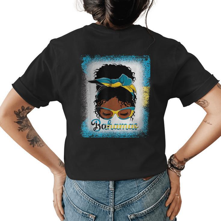 Messy Bun Bahamian Bahamas Flag Woman Girl  Womens Back Print T-shirt