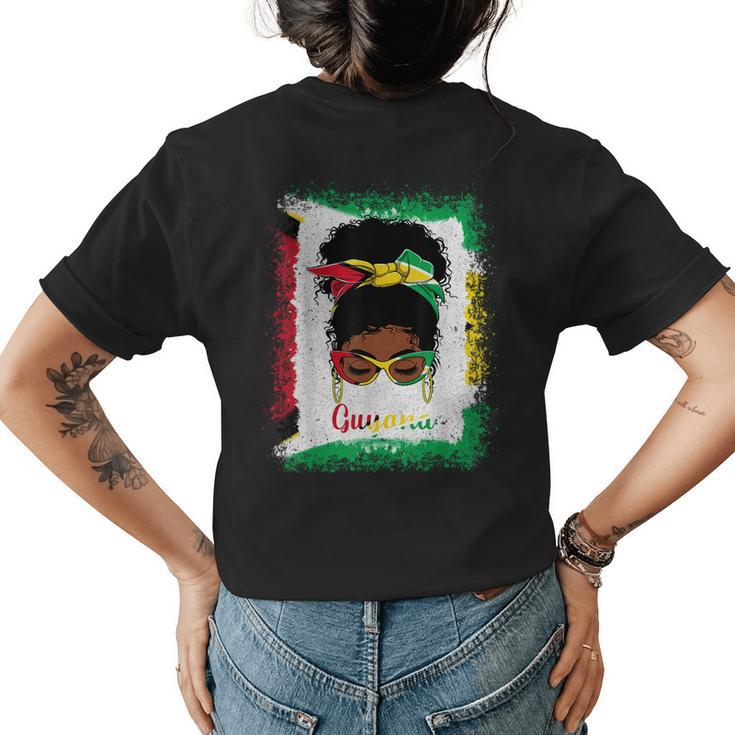 Messy Bun Guyana Flag Woman Girl  Womens Back Print T-shirt