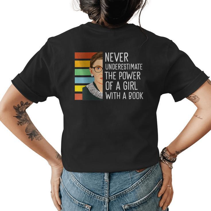 Never Underestimate The Power Of A Girl With A Book Feminist Gift For Womens Womens Back Print T-shirt
