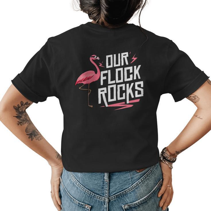 Our Flock Rocks Flamingo Mothers Day Funny Gift  Womens Back Print T-shirt