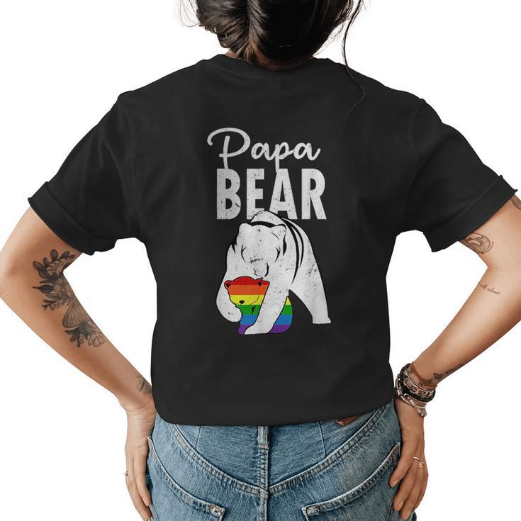 Papa Bear Gay Pride Rainbow Flag Lgbt Dad Camping Father Day  Womens Back Print T-shirt