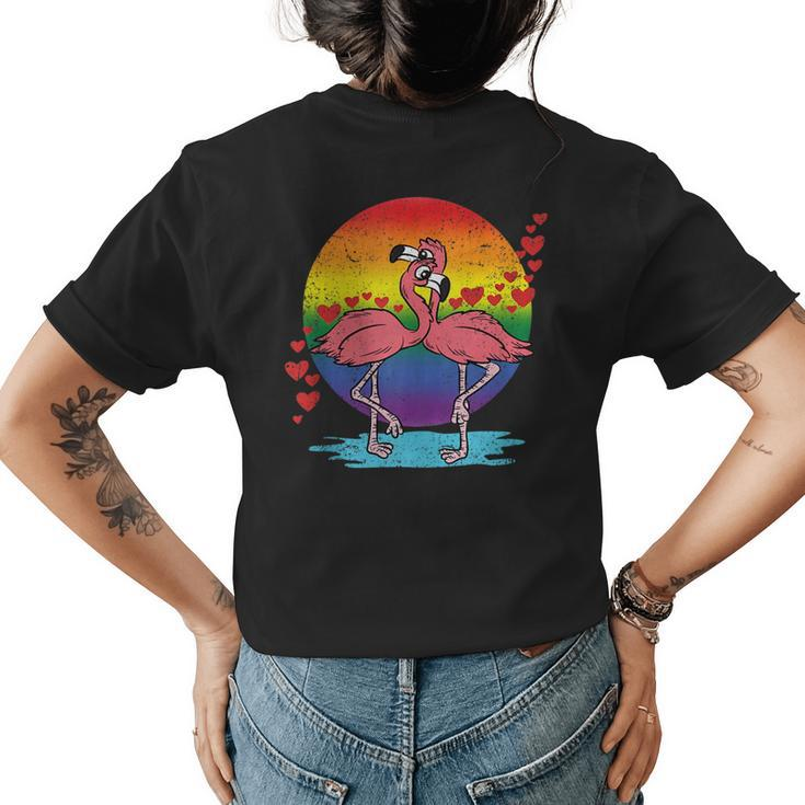 Pink Flamingo Gay Pride Flag Lgbt-Q Rainbow Moon Animal  Womens Back Print T-shirt