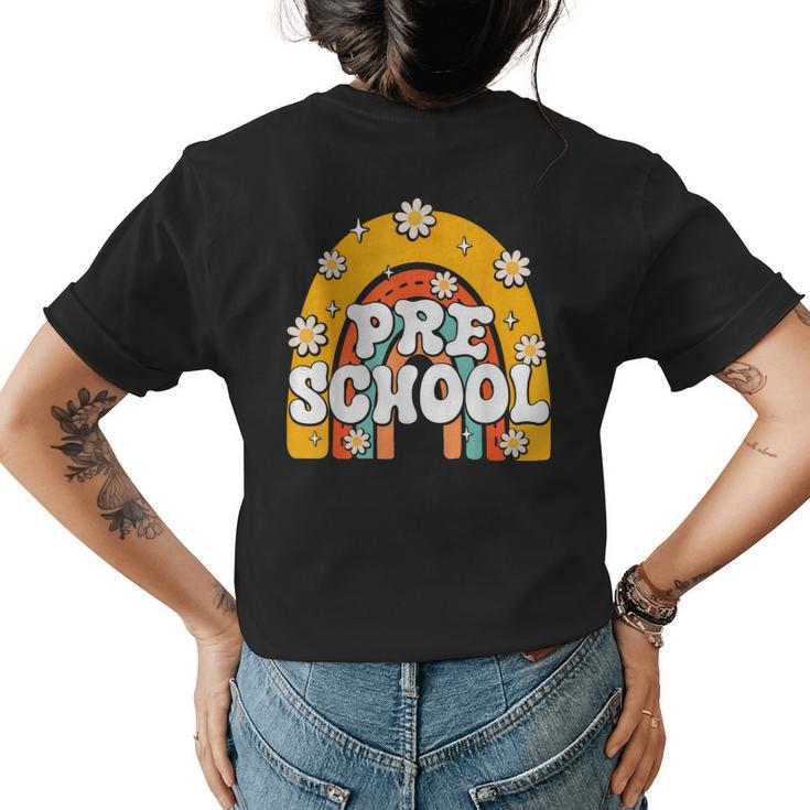 Preschool Rainbow First Day Back To School Teacher Kid  Womens Back Print T-shirt