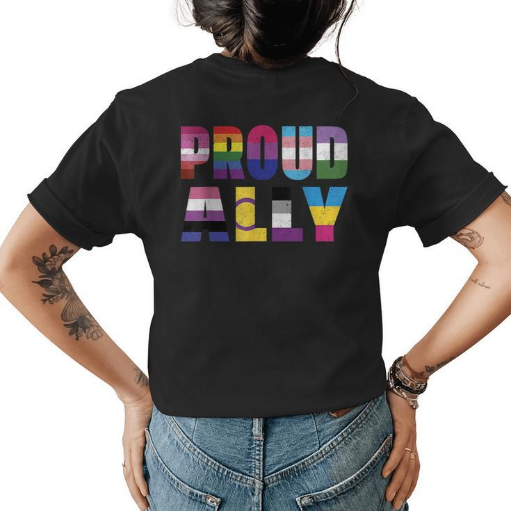 Proud Ally Rainbow Pride Month Lgbtq Gay Lesbian Trans  Womens Back Print T-shirt