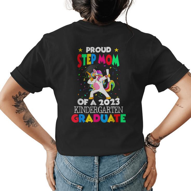 Proud Step Mom Of A 2023 Kindergarten Graduate Unicorn Grad  Womens Back Print T-shirt