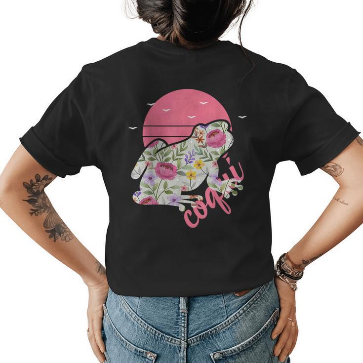Puerto Rico Coqui Frog Floral Graphic  Womens Back Print T-shirt