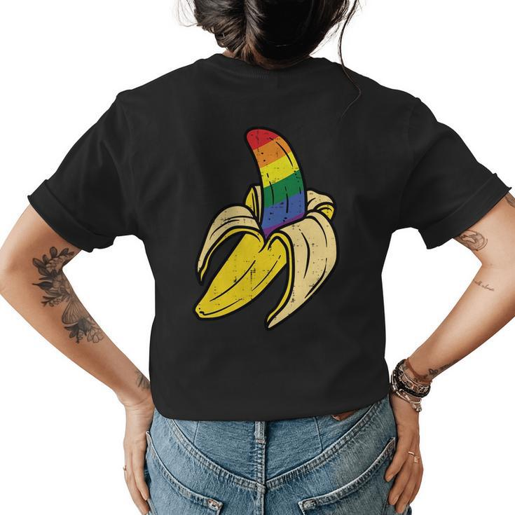 Rainbow Flag Banana Gay Pride Ally Lgbtq Lgbt Men Pup   Womens Back Print T-shirt