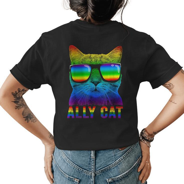 Rainbow Pride Flag Ally Cat Lgbt Gay Boys Men Girls Women  Womens Back Print T-shirt