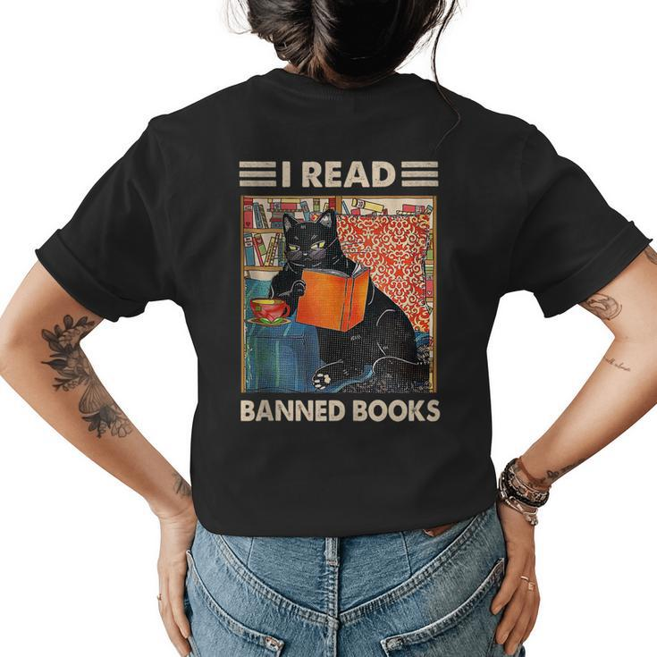 I Read Banned Books Black Cat Reader Bookworm Women Women's T-shirt Back Print
