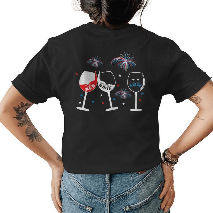 Red White And Blue Funny Wine Glass  For 4Th Of July Wine Funny Gifts Womens Back Print T-shirt