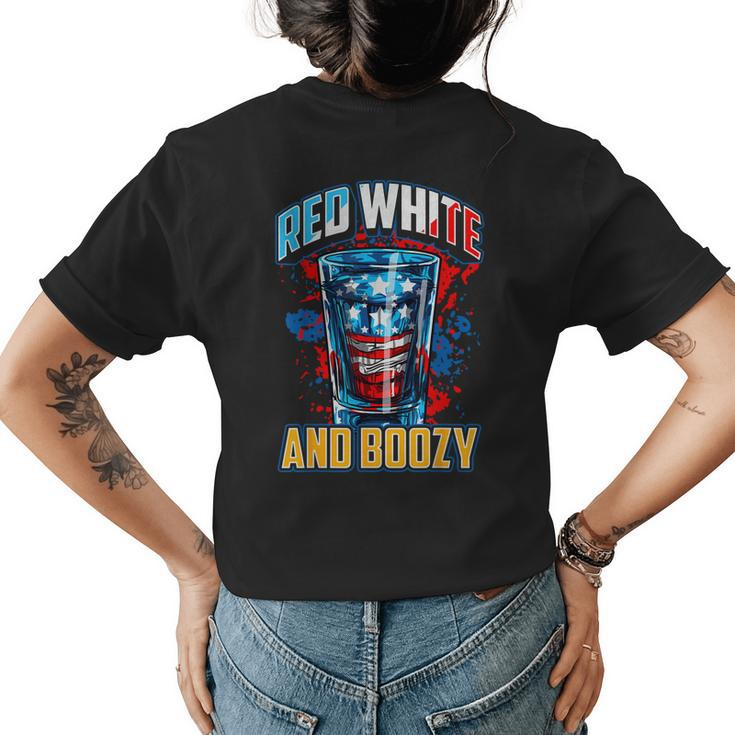 Red White & Boozy Patriotic American Whiskey Drinker Alcohol  Womens Back Print T-shirt