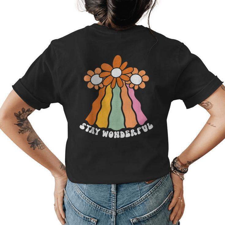 Retro Flower Power Swirl Rainbow 60S 70S Stay Wonderful  70S Vintage Designs Funny Gifts Womens Back Print T-shirt