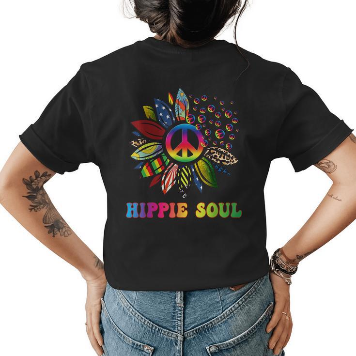 Retro Groovy Flower Lovers Daisy Peace Sign Hippie Soul Womens Back Print T-shirt