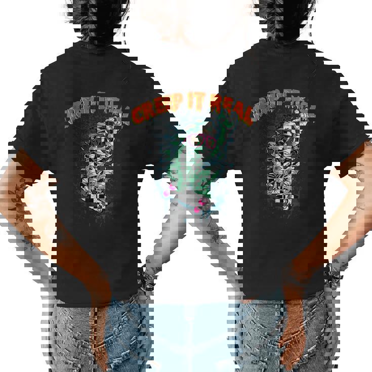 Retro Halloween Creep It Real Vintage Mummy Skate Halloween Mummy Funny Gifts Womens Back Print T-shirt