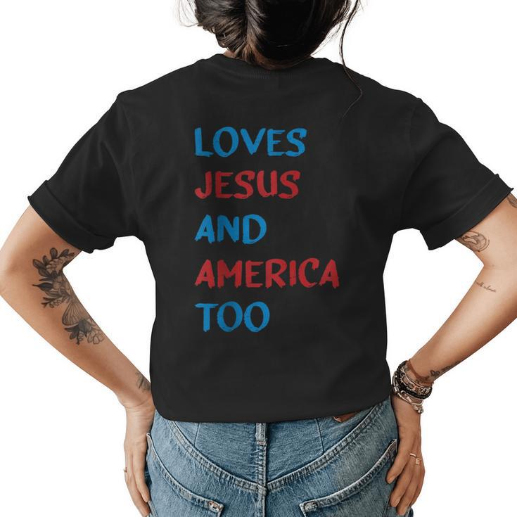 Retro Loves Jesus And America Too4Th Of July Vintage  Womens Back Print T-shirt
