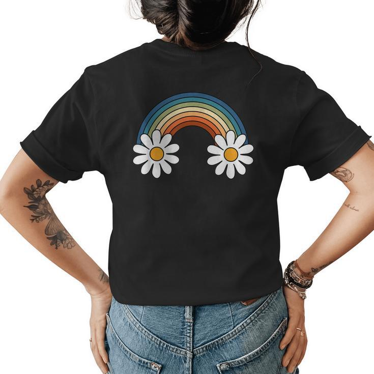 Retro Rainbow Daisy Groovy Hippie Boho Graphic Womens Back Print T-shirt