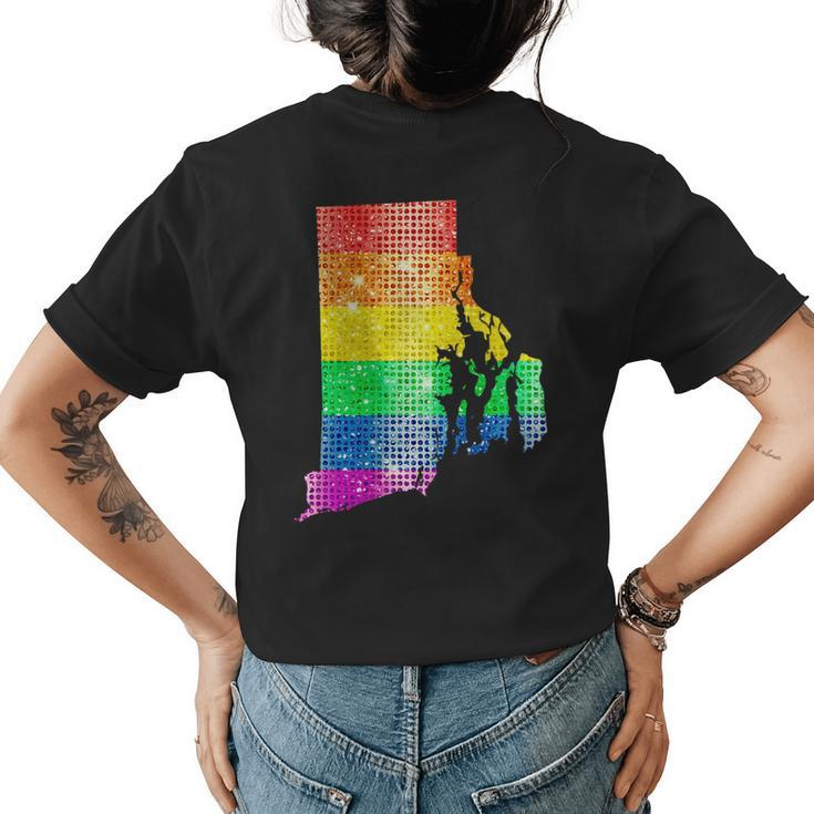 Rhode Island Gay State Pride Rainbow Flag Map Gay Lesbian  Womens Back Print T-shirt