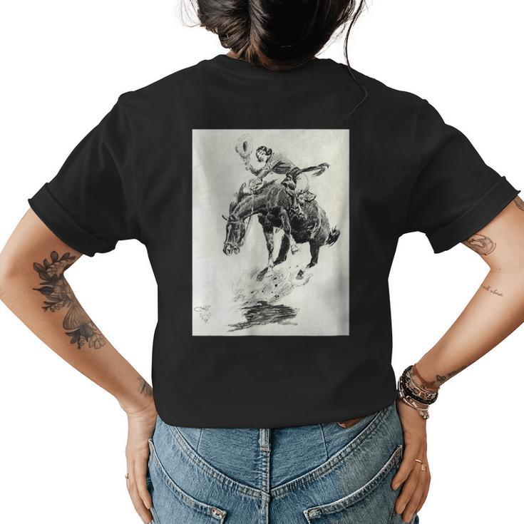 Rodeo Cowgirl  Riding Bucking Horse Womens Back Print T-shirt