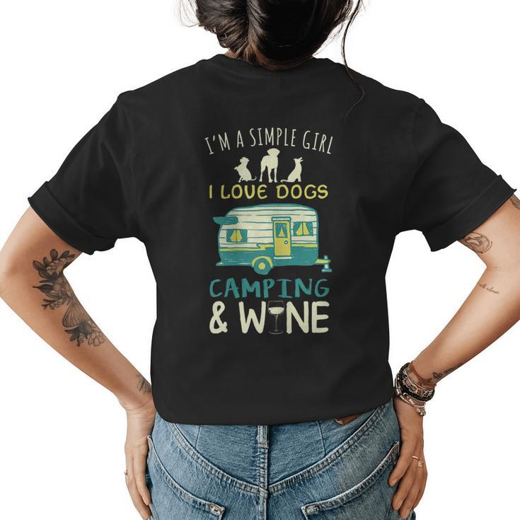 Simple Girl Dogs Camping Wine Camper Trailer Gift For Womens Womens Back Print T-shirt