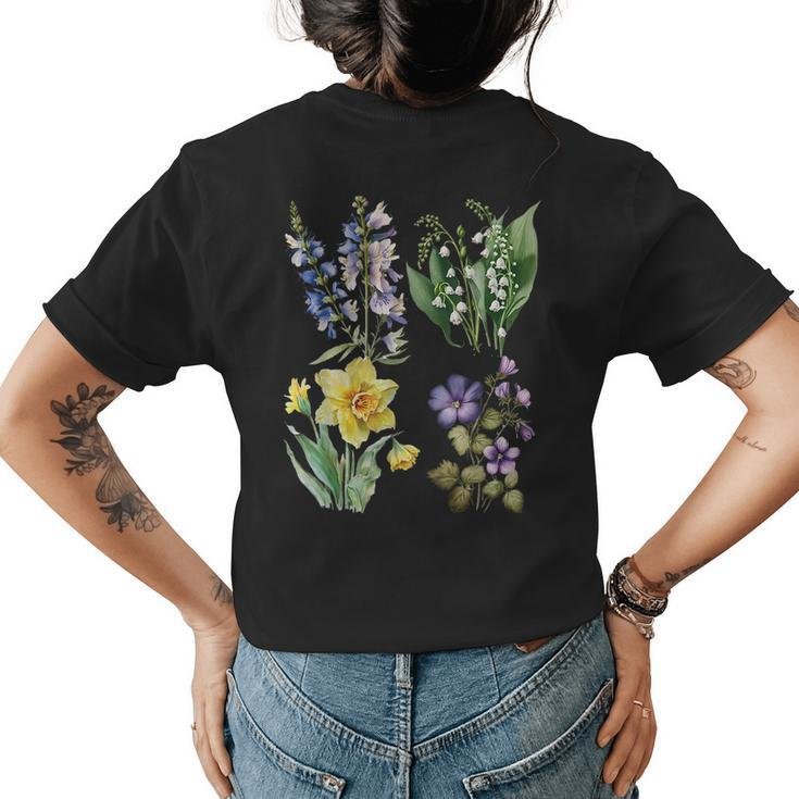 Spring Botanical Flowers Lily Valley Daisy Violet Daffodil  Womens Back Print T-shirt
