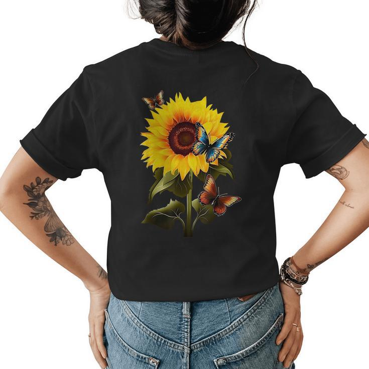 Sunflower Butterfly Vintage Botanical Flower Women Graphic Womens Back Print T-shirt