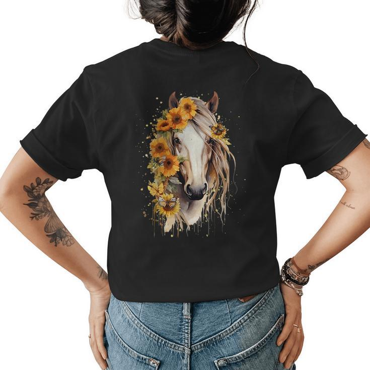 Sunflower Horse Portrait Cowgirl Equestrian Horseback Riding  Womens Back Print T-shirt