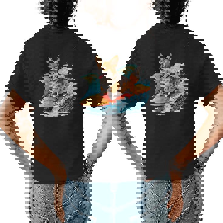 Surfing Corgi On A Surfboard On A Wave Surf Beach Womens Back Print T-shirt