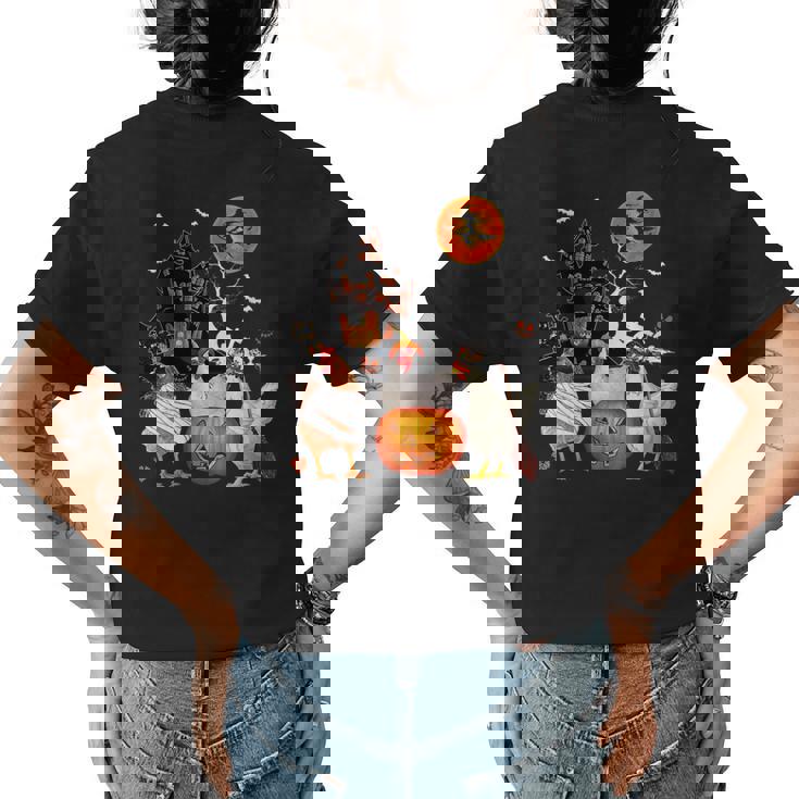 Three Chickens Halloween Mummy Scary Witch With Pumpkins  Womens Back Print T-shirt