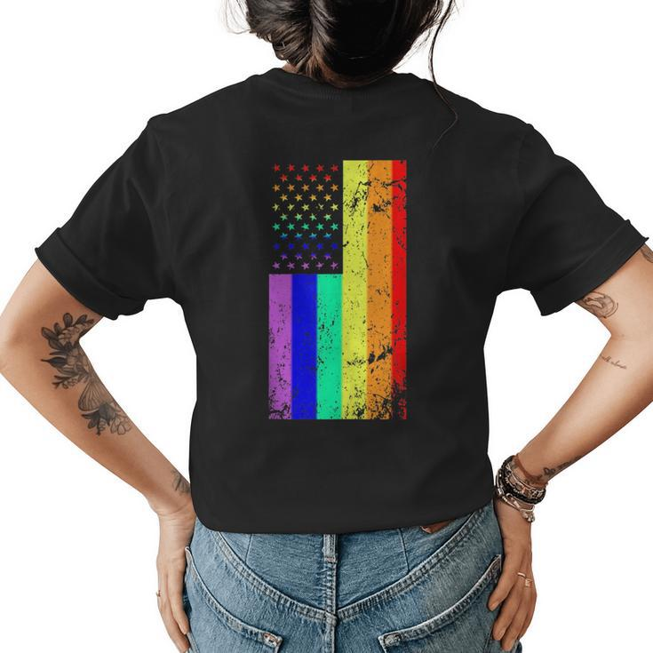 Usa Gay Pride Flag Rainbow Stars & Line Gay Lgbt 4Th Of July  Womens Back Print T-shirt