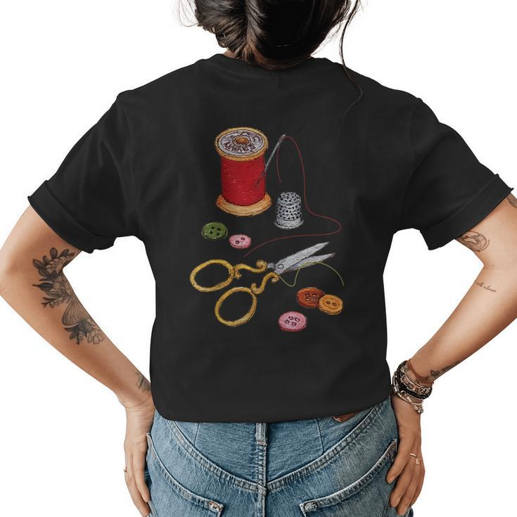 Vintage Sewing Kit Thread Needle Fashion Atelier  Womens Back Print T-shirt