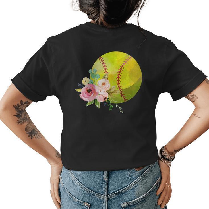 Watercolor Softball Boho Floral  Softball Mom Womens Back Print T-shirt