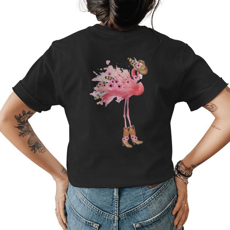 Western Boho Cowgirl Flamingo Print Gift For Womens Womens Back Print T-shirt