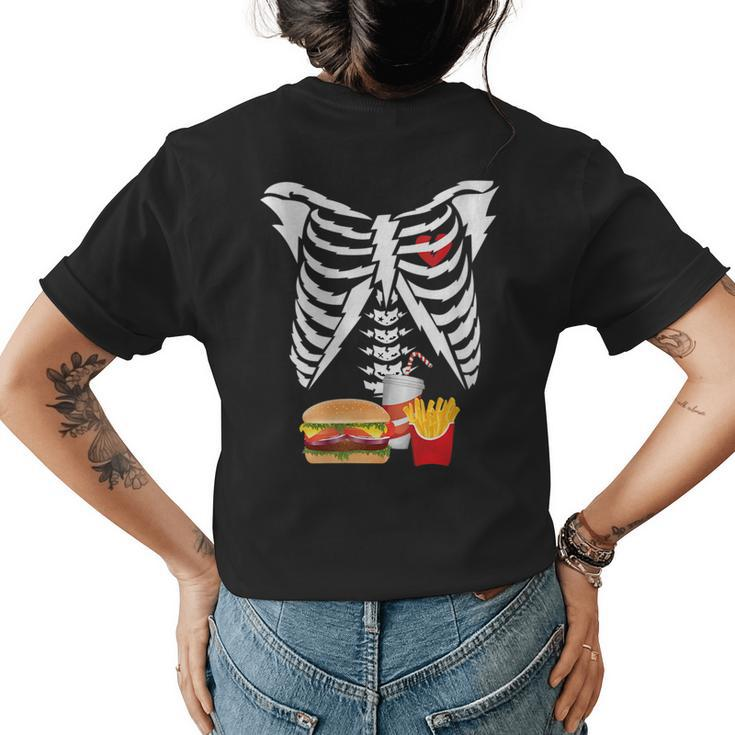 Xray Skeleton Rib Cage Burger Halloween Scary Face Hamburger  Womens Back Print T-shirt