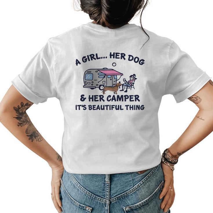 A Girl Her Dachshund Dog & Her Camper Its A Beautiful Thing Gift For Womens Womens Back Print T-shirt