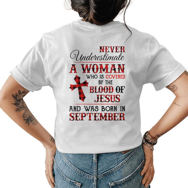 A Woman Covered The Blood Of Jesus And Was Born In September Gift For Womens Womens Back Print T-shirt