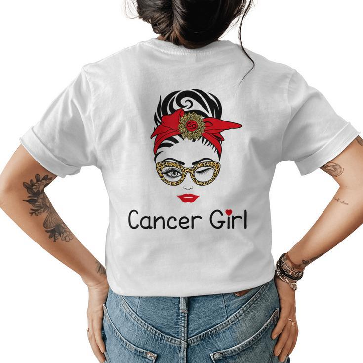 Cancer Girl  Leopard Sunflower Zodiac Birthday Girl Womens Back Print T-shirt