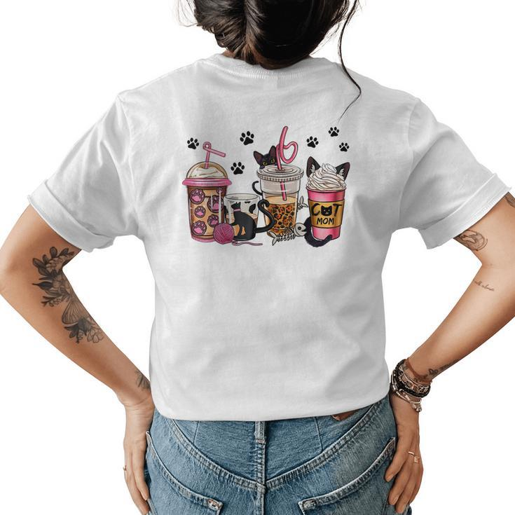 Cat Mom Coffee Cups Leopard Cat Lover Ccoffee Latte Drinking Womens Back Print T-shirt
