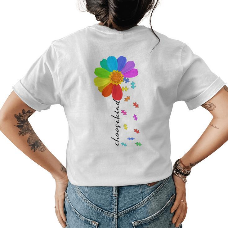 Choose Kind Autism Awareness Daisy Flower Costume Puzzle Womens Back Print T-shirt