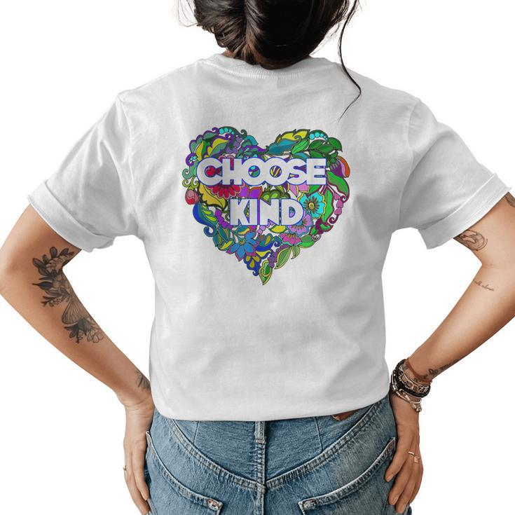 Choose Kind Teacher Antibullying Floral Heart Womens Back Print T-shirt