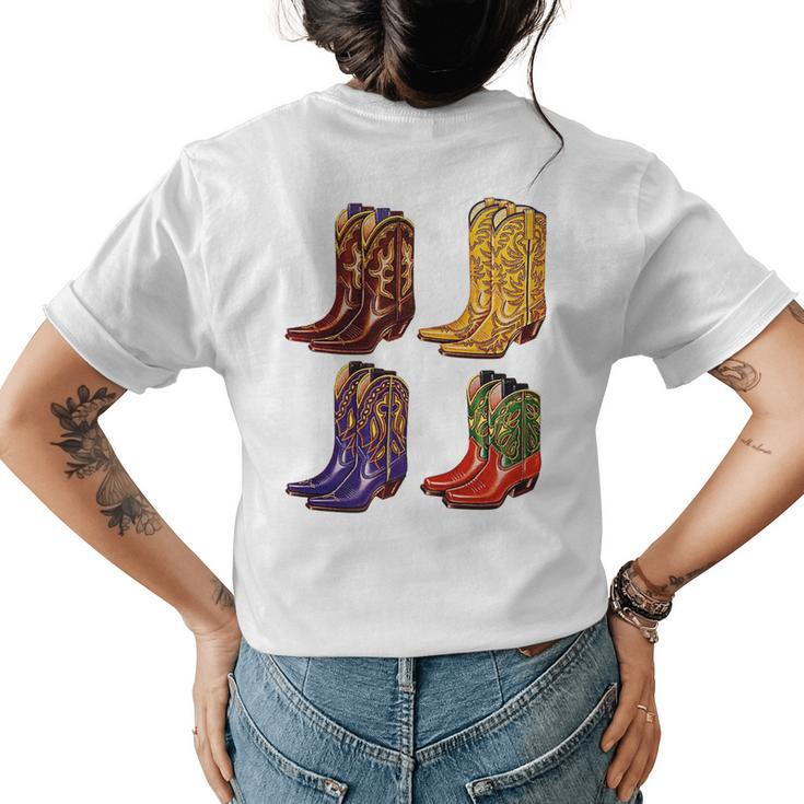 Cowboy Boots Colorful Cowgirl Western Country Rodeo Vintage Womens Back Print T-shirt