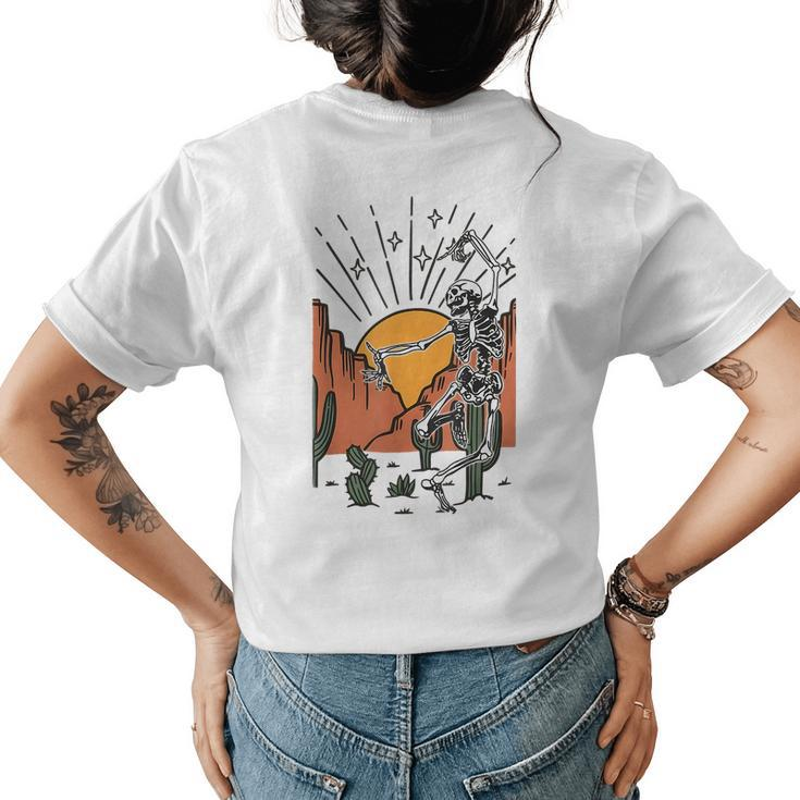 Cowgirl Cowboy Skeleton Dancing Western Cactus Cactus Womens T-shirt Back Print