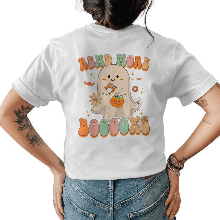 Cute Ghost Book Reading Halloween Boo Men Women Teacher Gifts For Teacher Funny Gifts Womens Back Print T-shirt