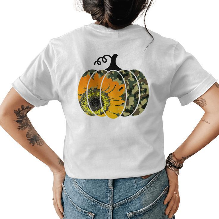 Cute Thanksgiving Gift For Wife Pumpkin Camouflage Sunflower Womens Back Print T-shirt