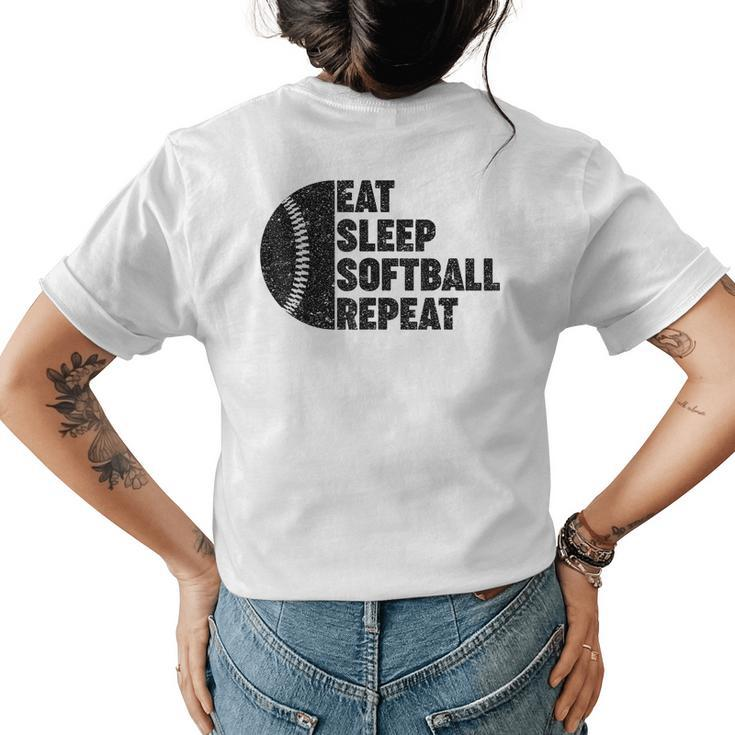 Eat Sleep Softball Repeat Ns Girls Boys Kids Men Women Softball Funny Gifts Womens Back Print T-shirt
