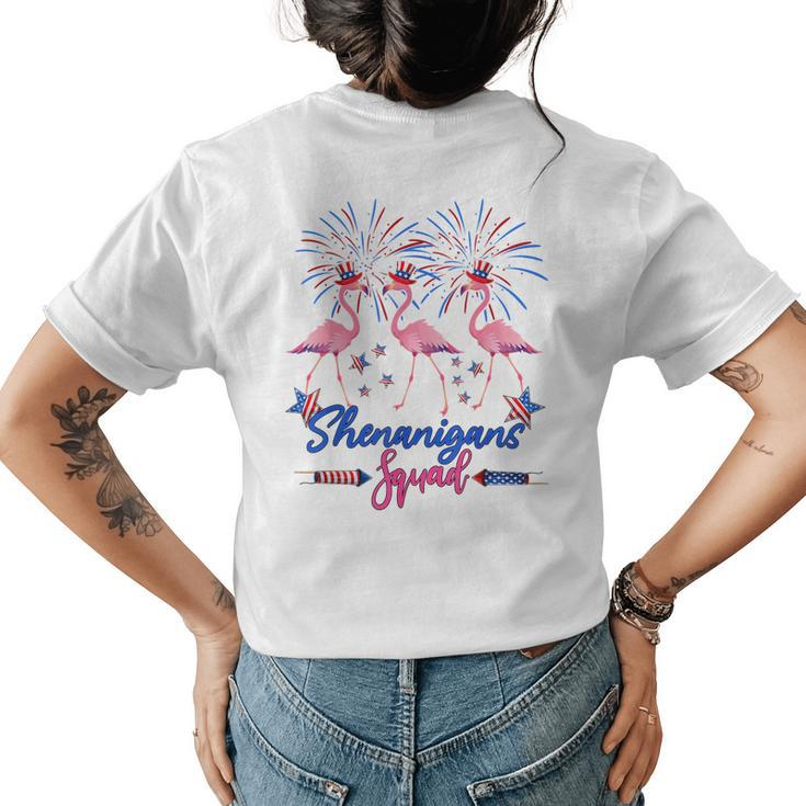 Flamingos Usa Flag 4Th Of July Shenanigan Squad Patriotic  Womens Back Print T-shirt
