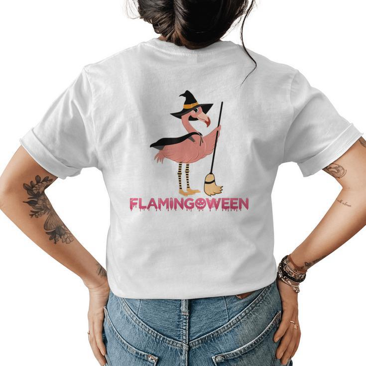 Flamingoween Funny Flamingoween Witch Halloween Womens Back Print T-shirt
