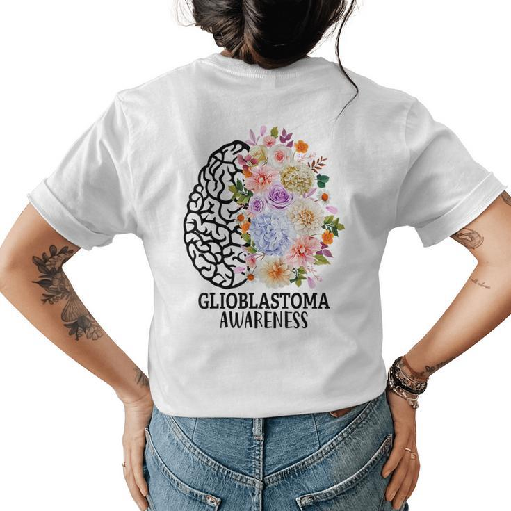 Floral Glioblastoma Awareness Month Brain Cancer  Womens Back Print T-shirt