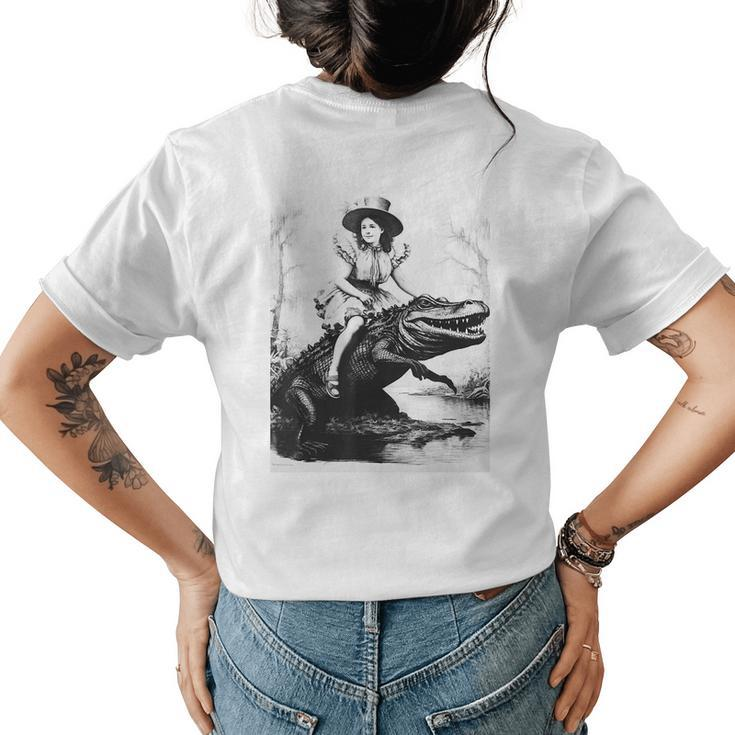 Girl Riding Alligator | Weird Funny Florida Crocodile Meme  Womens Back Print T-shirt