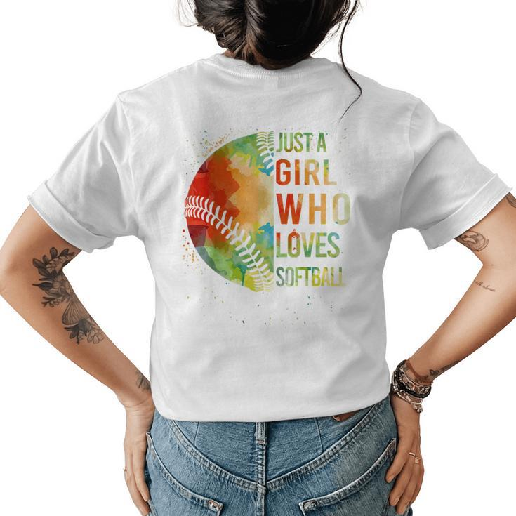 Girl Who Loves Softball- Catcher Pitcher Youth Women  Womens Back Print T-shirt